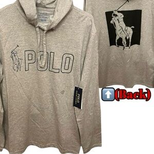 Polo Ralph Lauren Jersey Long Sleeve T-Shirt w/ HOOD Polo Logo Hooded TShirt SM